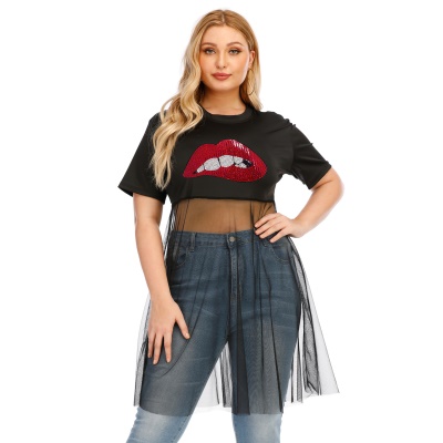T shirt à manches courtes avec paillettes brodées avec filet