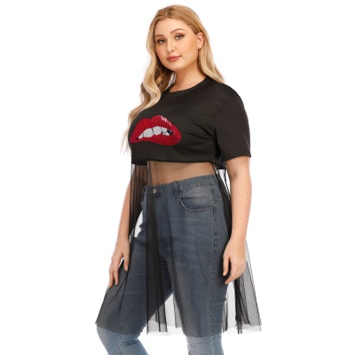 T shirt à manches courtes avec paillettes brodées avec filet