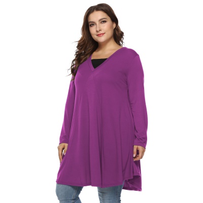 Robe femme col V type coton mélangé couleur unie