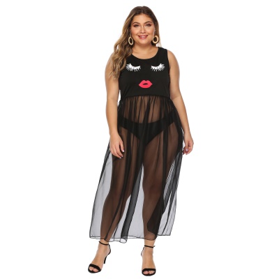Robe femme filet patchwork imprimé noir