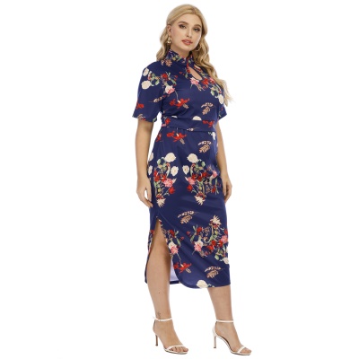 Ensemble de deux pièces Cheongsam à manches courtes fendues