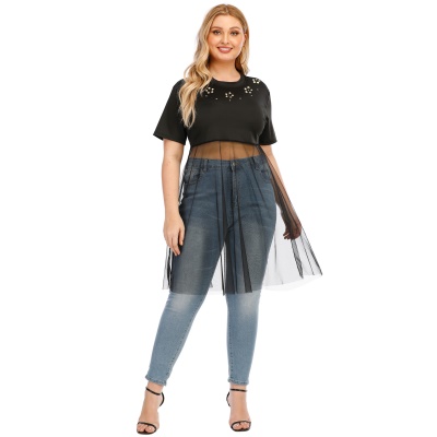 Tops femme filet patchwork fleurs