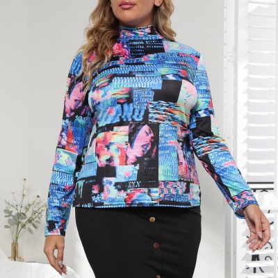 Top femme demi-col roulé imprimé en soie