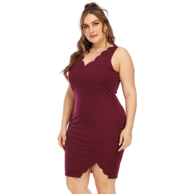 Robe femme avec bord ondulé fendu sac hanches