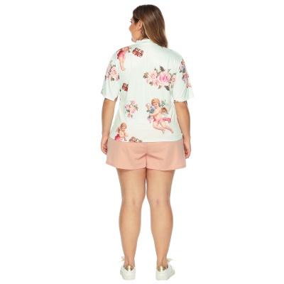 Top femme imprimé demi-col roulé manches courtes