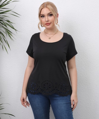 Top femme brûlée fleur creuse noir droit