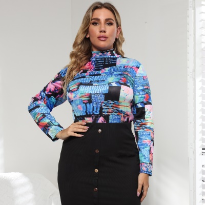 Top femme demi-col roulé imprimé en soie