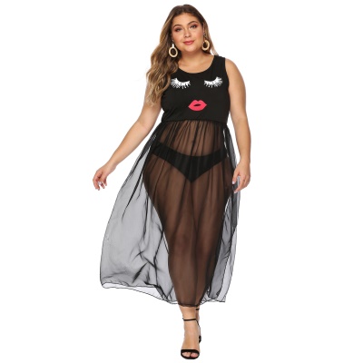 Robe femme filet patchwork imprimé noir