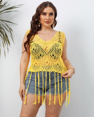 Top femme ajouré transparent frange patchwork polyester