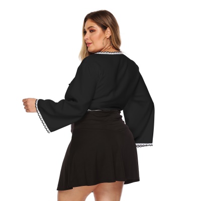 Top femme manches cornes patchwork dentelle cardigan