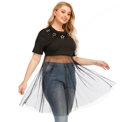 Tops femme filet patchwork fleurs