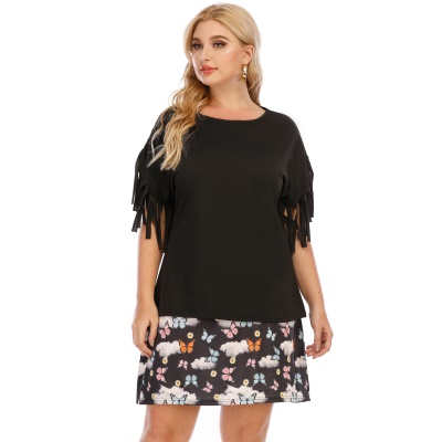 Top femme imprimé coton mélangé noir