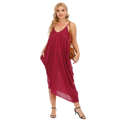 Robe double poche pour femme col en V avec bretelles