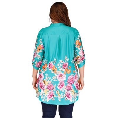 Top femme fleur de pivoine imprimé  manches longues