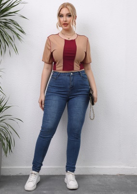 Top côtelé en patchwork bicolore pour femme
