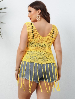 Top femme ajouré transparent frange patchwork polyester