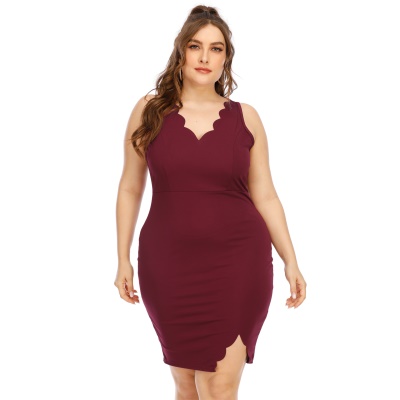 Robe femme avec bord ondulé fendu sac hanches