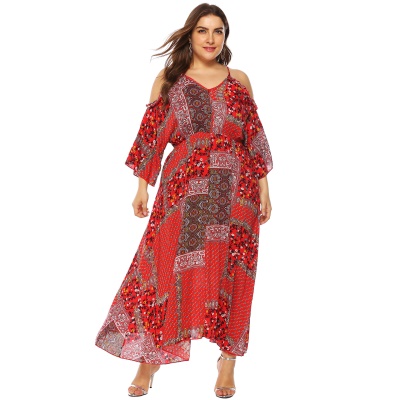 Robe longue avec bretelles sans épaules et manches évasées