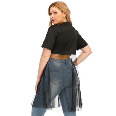 T shirt à manches courtes avec paillettes brodées avec filet