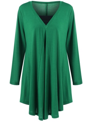 Robe femme col V type coton mélangé couleur unie
