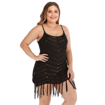 Robe femme perspective ajourée franges patchwork bretelles