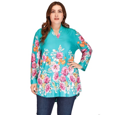 Top femme fleur de pivoine imprimé  manches longues