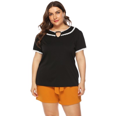 Top femme large grande taille dentelle col rond
