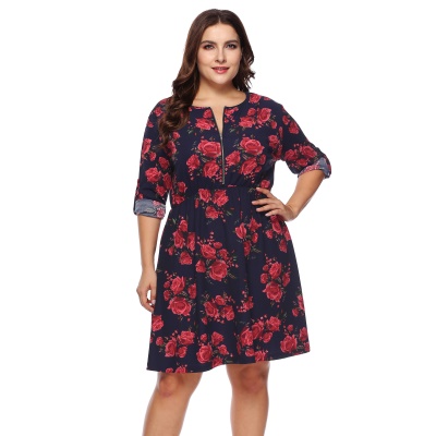 Robe zippée grande taille manches sept points