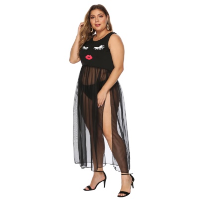 Robe femme filet patchwork imprimé noir