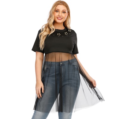 Tops femme filet patchwork fleurs