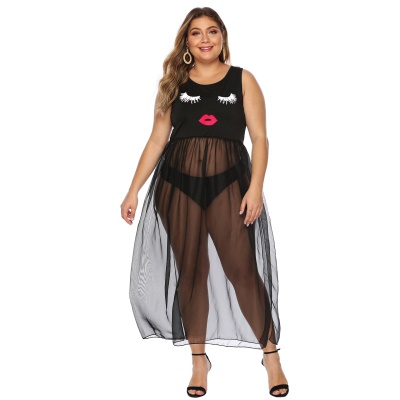 Robe femme filet patchwork imprimé noir