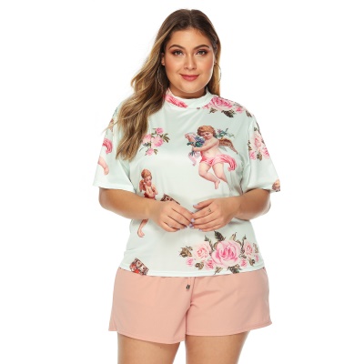 Top femme imprimé demi-col roulé manches courtes