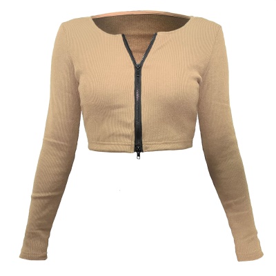 Top femme Slim Fit zippé manches longues