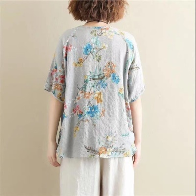 T-shirt manches courtes en coton et lin