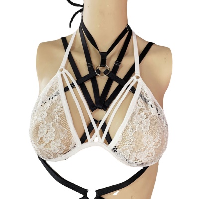 Lingerie sexy femme dentelle cou strapon