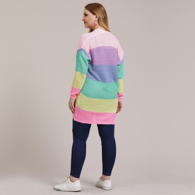 Pull pour femme manteau coloré rayé cardigan tissé