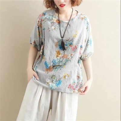 T-shirt manches courtes en coton et lin
