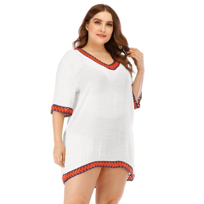 Top femme col V lâche main crochet couleur patchwork