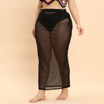 Demi-jupe pour femmes en filet transparent noir