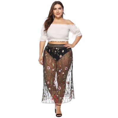 Demi-jupe femme fleurs broderie dentelle grande taille