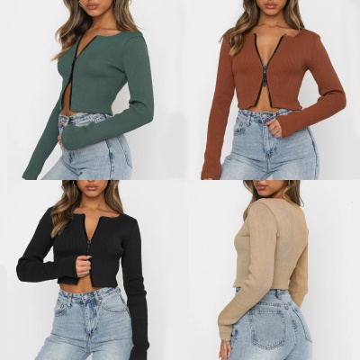 Top femme Slim Fit zippé manches longues