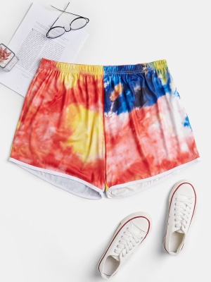 Shorts pour femmes attachés à la teinture imprimé en soie