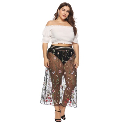 Demi-jupe femme fleurs broderie dentelle grande taille