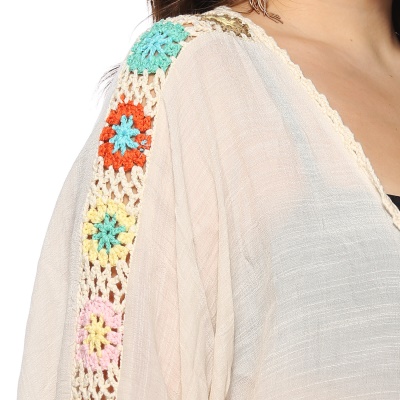 Top femme cardigan en dentelle manches longues crochet patchwork de fleurs