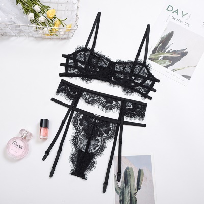 Lingerie érotique femme 3 pièces Sling cils dentelle