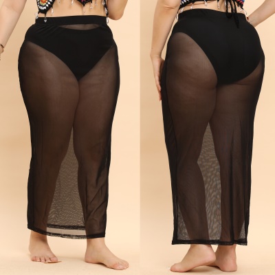 Demi-jupe pour femmes en filet transparent noir
