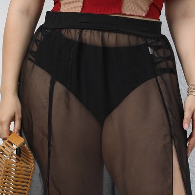 Demi-jupe pour femmes perspective filet fendu noir