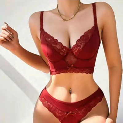 Lingerie érotique pour femmes deux-pièces ensemble dentelle à trois points