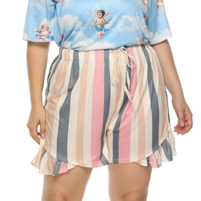 Shorts pour femmes rayures couleur cordon sangle
