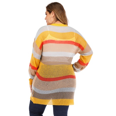 Pull pour femme manteau à rayures à boutonnage unique couleur col V ajourée